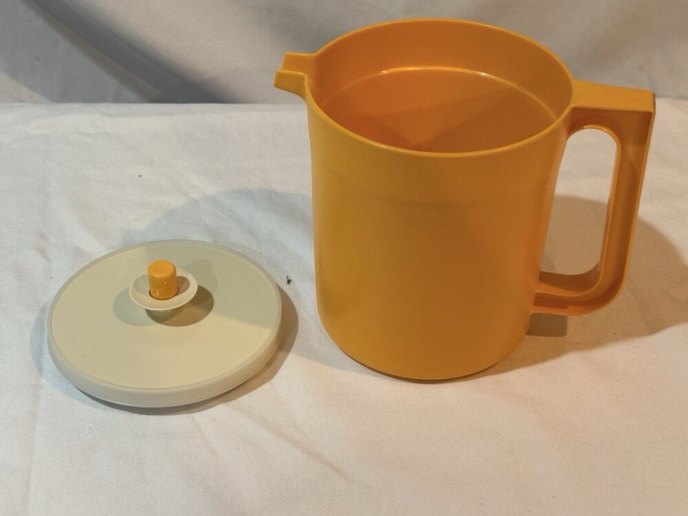 Vintage Tupperware Harvest Gold Pitcher Canister w/ Push Button Lid 1970s